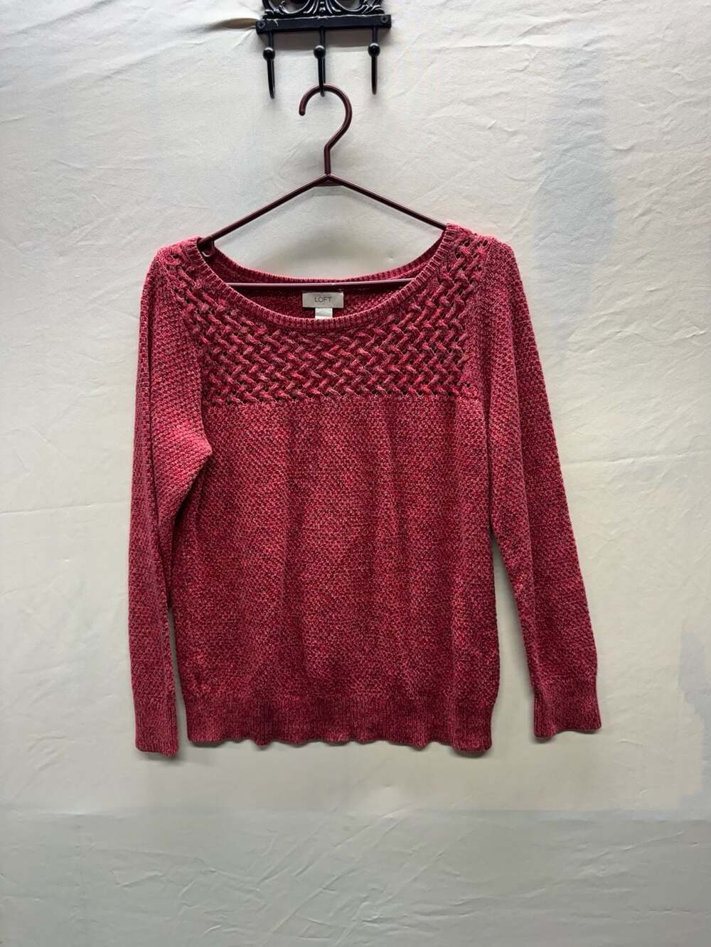 LOFT Sweater Size M Pink Cable Yoke Boatneck Long Sleeve